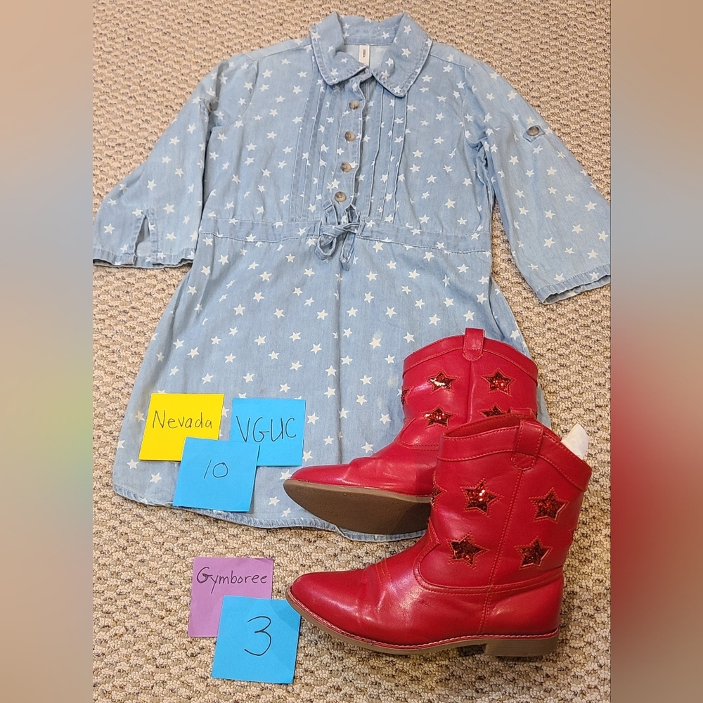 Gymboree Cowboy Boots & Nevada Jean Dress With Stars